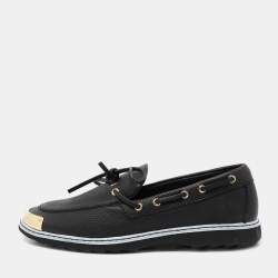 Giuseppe Zanotti Black Leather Kevin Bow Slip On Loafers Size 44