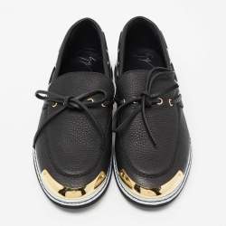 Giuseppe Zanotti Black Leather Kevin Bow Slip On Loafers Size 44