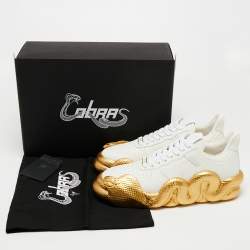 Pre Owned Giuseppe Zanotti White/Gold Leather Lace Up Sneakers Size 43