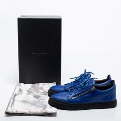 Pre Owned Giuseppe Zanotti Blue Leather Frankie Low Top Sneakers Size 43