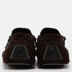 Pre Owned Giuseppe Zanotti Brown Suede Zip Detail Driving Loafers Size 43