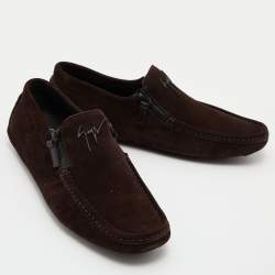 Pre Owned Giuseppe Zanotti Brown Suede Zip Detail Driving Loafers Size 43