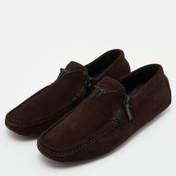 Pre Owned Giuseppe Zanotti Brown Suede Zip Detail Driving Loafers Size 43
