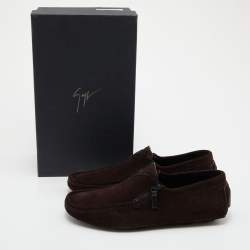 Pre Owned Giuseppe Zanotti Brown Suede Zip Detail Driving Loafers Size 43