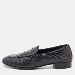 Giuseppe Zanotti Black Cros Embossed Leather Smoking Slippers Size 41