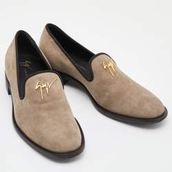 Pre Owned Giuseppe Zanotti Grey Suede Slip On Smoking Slippers Size 41