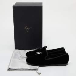 Pre Owned Giuseppe Zanotti Black Velvet Kevin Shark Tooth Tassel Smoking Slippers Size 41