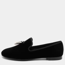 Pre Owned Giuseppe Zanotti Black Velvet Kevin Shark Tooth Tassel Smoking Slippers Size 41