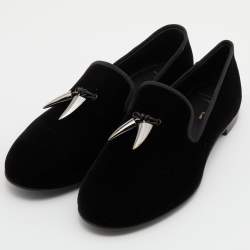 Pre Owned Giuseppe Zanotti Black Velvet Kevin Shark Tooth Tassel Smoking Slippers Size 41