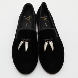Pre Owned Giuseppe Zanotti Black Velvet Kevin Shark Tooth Tassel Smoking Slippers Size 41