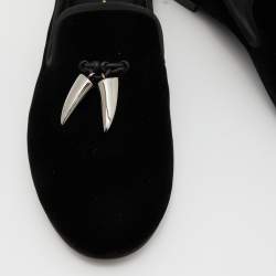 Pre Owned Giuseppe Zanotti Black Velvet Kevin Shark Tooth Tassel Smoking Slippers Size 41