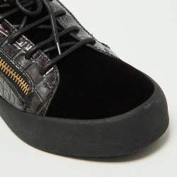مملوكة مسبقًا Giuseppe Zanotti Black Croc Embossed and Velvet Frankie Sneakers Size 43