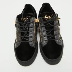 مملوكة مسبقًا Giuseppe Zanotti Black Croc Embossed and Velvet Frankie Sneakers Size 43