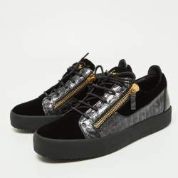 مملوكة مسبقًا Giuseppe Zanotti Black Croc Embossed and Velvet Frankie Sneakers Size 43
