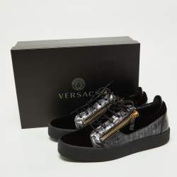 مملوكة مسبقًا Giuseppe Zanotti Black Croc Embossed and Velvet Frankie Sneakers Size 43