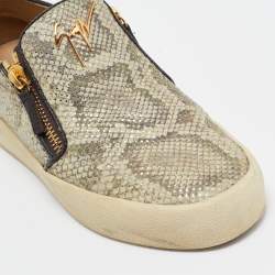 Giuseppe Zanotti Beige Snakeskin Embossed Leather Zip Detail Sneakers Size 41