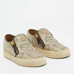 Giuseppe Zanotti Beige Snakeskin Embossed Leather Zip Detail Sneakers Size 41