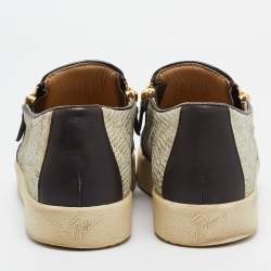 Giuseppe Zanotti Beige Snakeskin Embossed Leather Zip Detail Sneakers Size 41