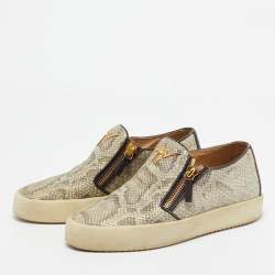 Giuseppe Zanotti Beige Snakeskin Embossed Leather Zip Detail Sneakers Size 41