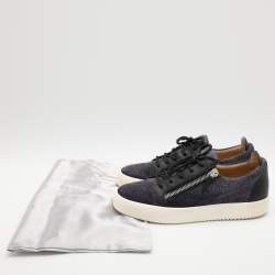 Pre Owned Giuseppe Zanotti Navy Blue Faux Suede and Leather Bontia Low Top Sneakers Size 43