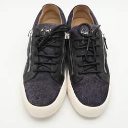 Pre Owned Giuseppe Zanotti Navy Blue Faux Suede and Leather Bontia Low Top Sneakers Size 43