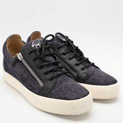 Pre Owned Giuseppe Zanotti Navy Blue Faux Suede and Leather Bontia Low Top Sneakers Size 43