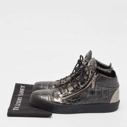 Pre Owned Giuseppe Zanotti Metallic Croc Embossed Leather High Top Sneakers Size 45