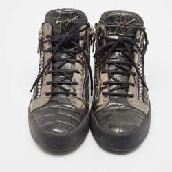 Pre Owned Giuseppe Zanotti Metallic Croc Embossed Leather High Top Sneakers Size 45