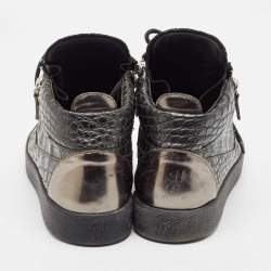 Pre Owned Giuseppe Zanotti Metallic Croc Embossed Leather High Top Sneakers Size 45