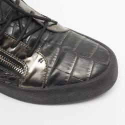 Pre Owned Giuseppe Zanotti Metallic Croc Embossed Leather High Top Sneakers Size 45