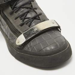 Giuseppe Zanotti Grey Croc Embossed Leather High Top Sneakers Size 46