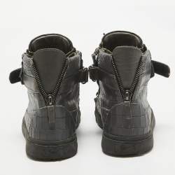 Giuseppe Zanotti Grey Croc Embossed Leather High Top Sneakers Size 46