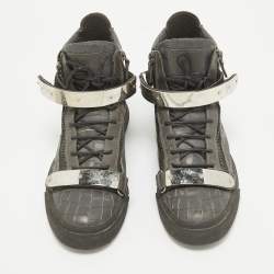 Giuseppe Zanotti Grey Croc Embossed Leather High Top Sneakers Size 46