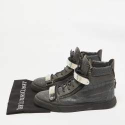 Giuseppe Zanotti Grey Croc Embossed Leather High Top Sneakers Size 46