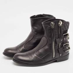 Pre Owned Giuseppe Zanotti Black Leather Ankle Length Boots Size 44