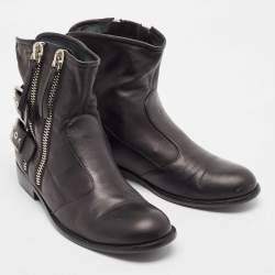 Pre Owned Giuseppe Zanotti Black Leather Ankle Length Boots Size 44