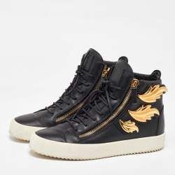 Giuseppe Zanotti Black Leather Wings High Top Sneakers 43