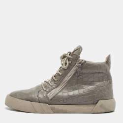 Giuseppe Zanotti Grey Croc Embossed High Top Sneakers Size 43