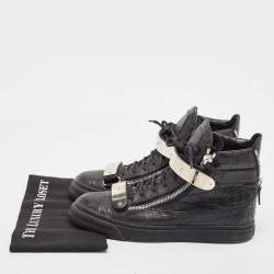 Pre Owned Giuseppe Zanotti Black Croc Embossed Leather Coby High Top Sneakers Size 43.5