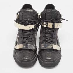 Pre Owned Giuseppe Zanotti Black Croc Embossed Leather Coby High Top Sneakers Size 43.5