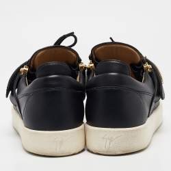مملوكة مسبقًا Giuseppe Zanotti Black Leather Double Zip Sneakers Size 44