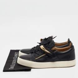 مملوكة مسبقًا Giuseppe Zanotti Black Leather Double Zip Sneakers Size 44