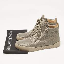 Giuseppe Zanotti Grey Croc Embossed Leather London High Top Sneakers Size 39