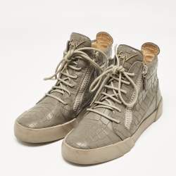 Giuseppe Zanotti Grey Croc Embossed Leather London High Top Sneakers Size 39