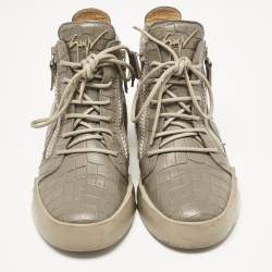 Giuseppe Zanotti Grey Croc Embossed Leather London High Top Sneakers Size 39