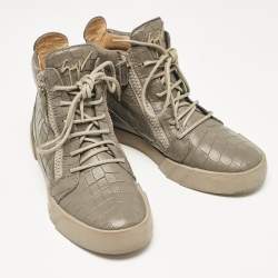 Giuseppe Zanotti Grey Croc Embossed Leather London High Top Sneakers Size 39