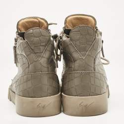 Giuseppe Zanotti Grey Croc Embossed Leather London High Top Sneakers Size 39