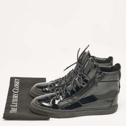 Giuseppe Zanotti Black Leather and Patent Leather London High Top Sneakers Size 43