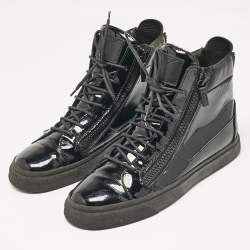 Giuseppe Zanotti Black Leather and Patent Leather London High Top Sneakers Size 43