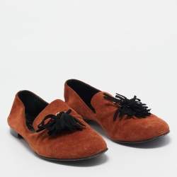Giuseppe Zannoti Brown Suede Tassel Embellished Slip on Loafers Size 42
